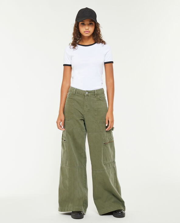 Pantalon ample cargo uni vert kaki - Pimkie