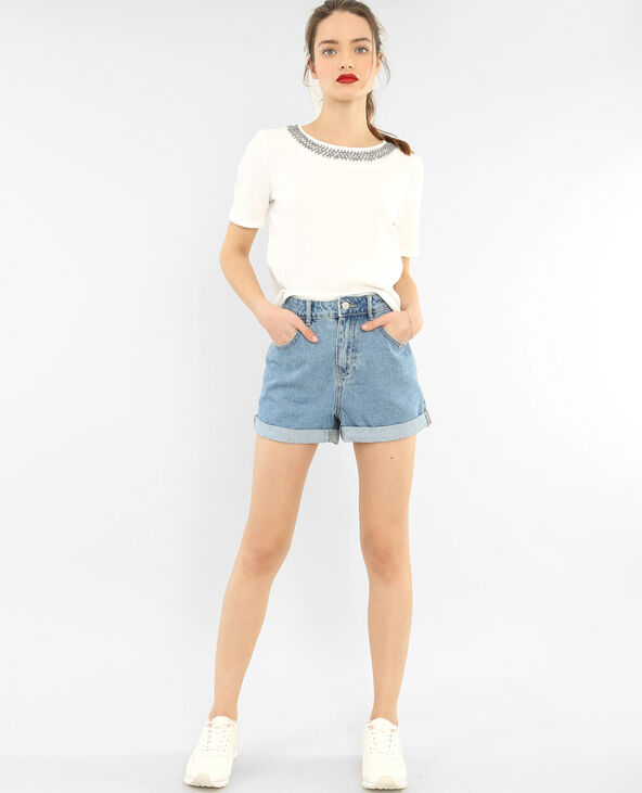 T-shirt col bijoux blanc - Pimkie
