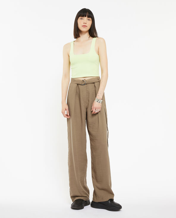 Pantalon large et droit effet lin camel - Pimkie