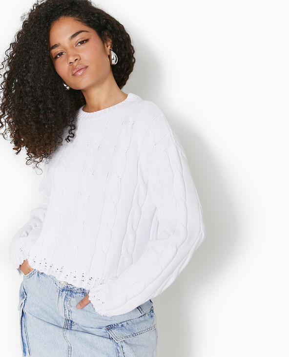 Pull en maille torsadée et déjaugée blanc - Pimkie