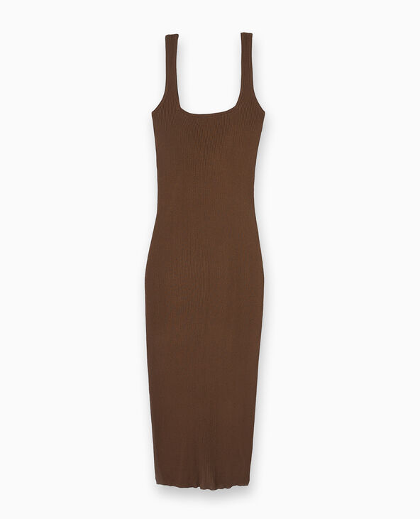 Robe longue à bretelles en maille côtelée marron - Pimkie