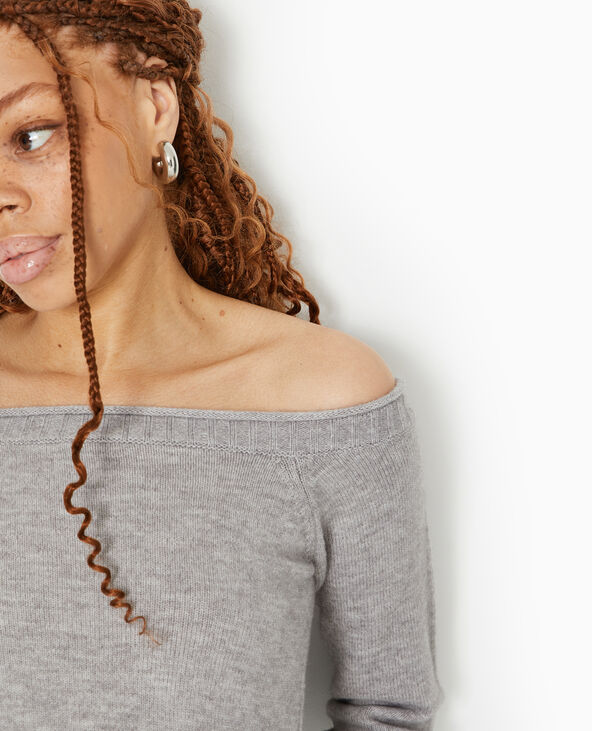 Pull ajusté encolure Bardot gris chiné - Pimkie