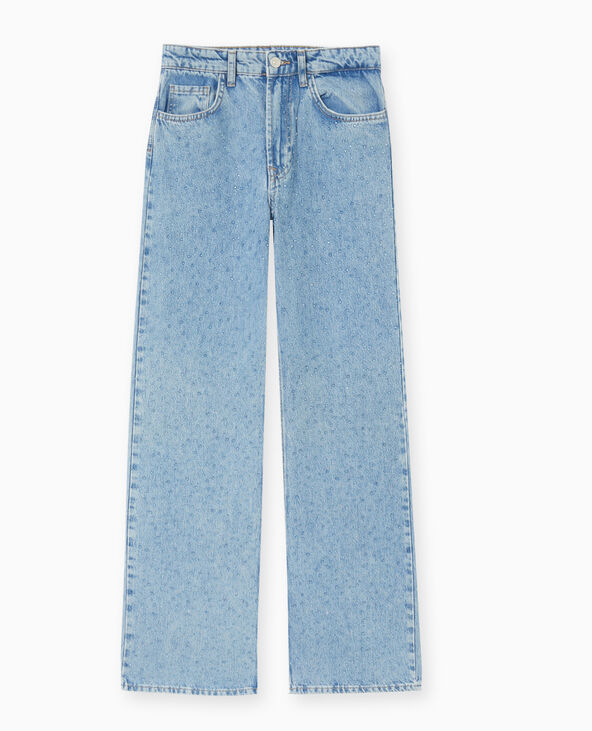 Jean droit taille haute avec strass bleu - Pimkie