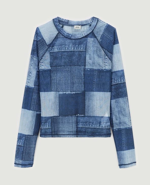 Top en tulle effet patchwork bleu - Pimkie