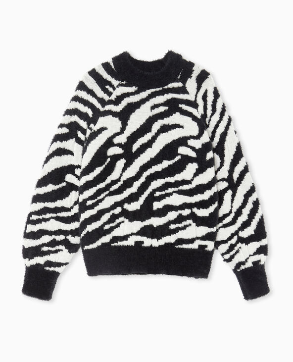 Pull en maille poilue motif zèbre noir - Pimkie