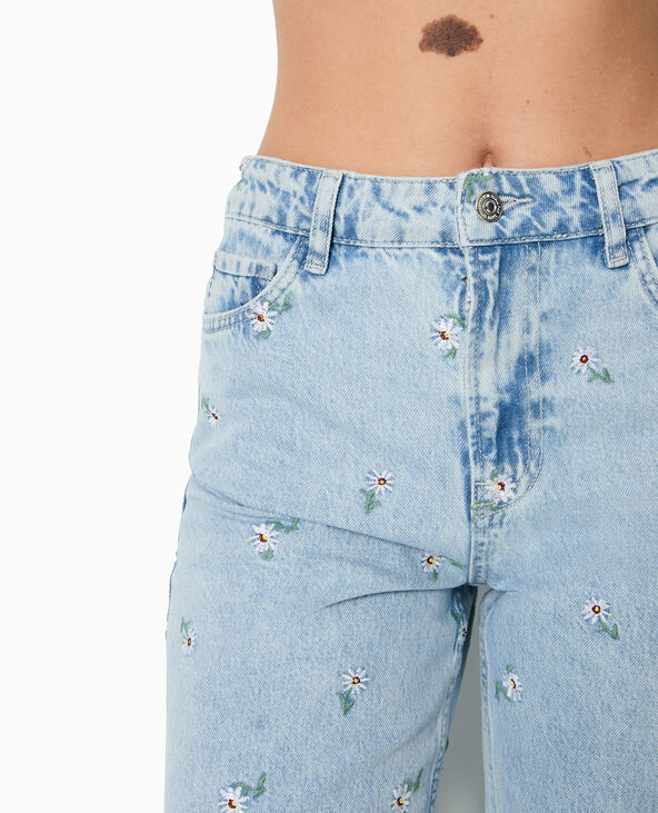 Jean droit avec broderies fleurs all over bleu clair - Pimkie