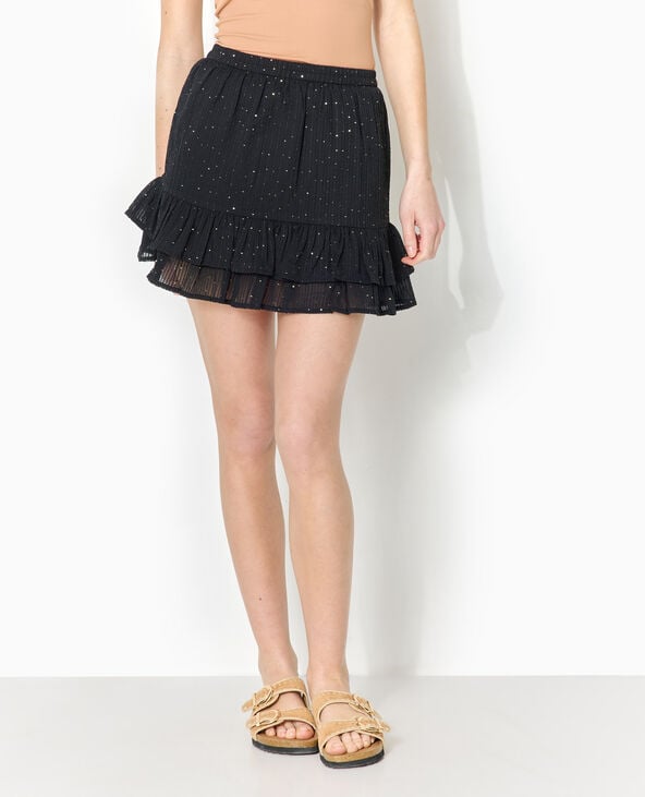 Jupe courte à volants avec mini sequins noir - Pimkie