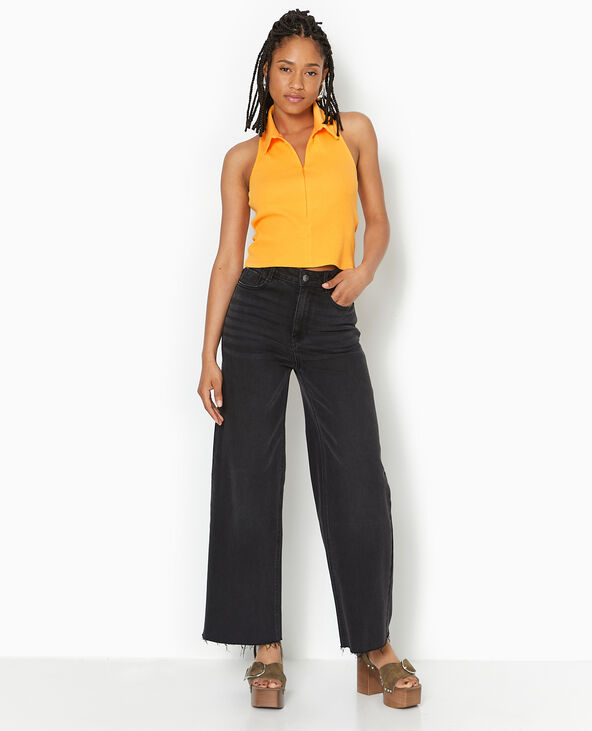 Top dos-nu col polo zippé orange - Pimkie