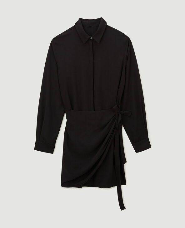 Robe chemise avec effet portefeuille noir - Pimkie
