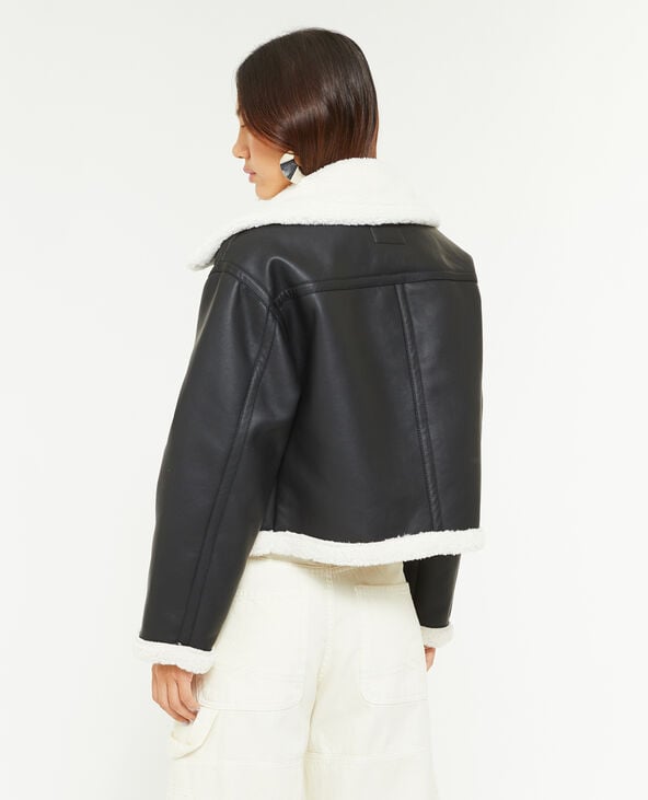 Blouson façon bombardier en simili cuir noir - Pimkie