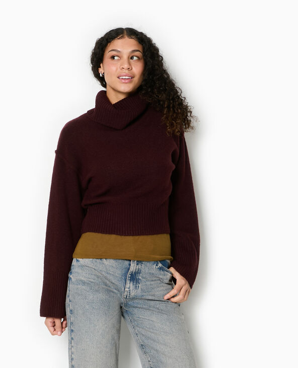 Pull col boule avec manches larges bordeaux - Pimkie