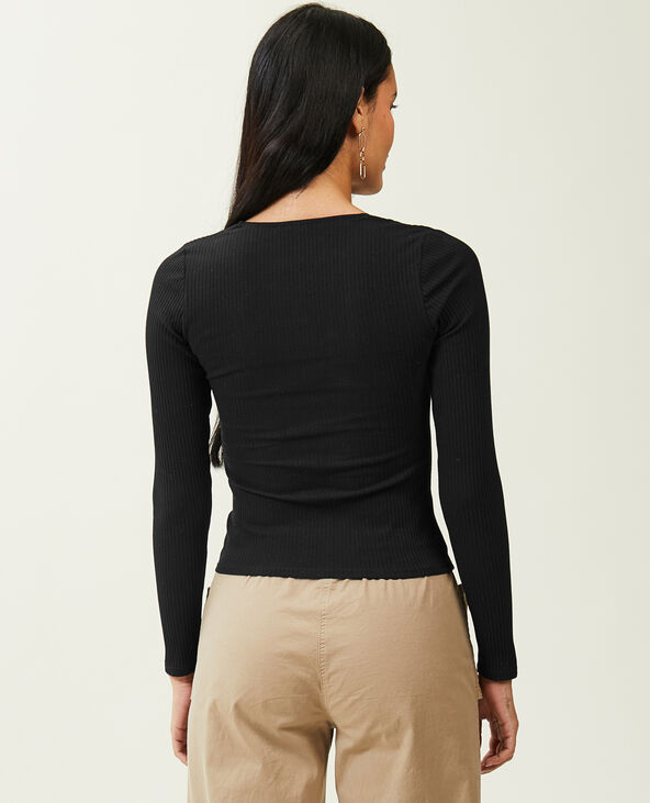 Top maille côtelée encolure carrée noir - Pimkie