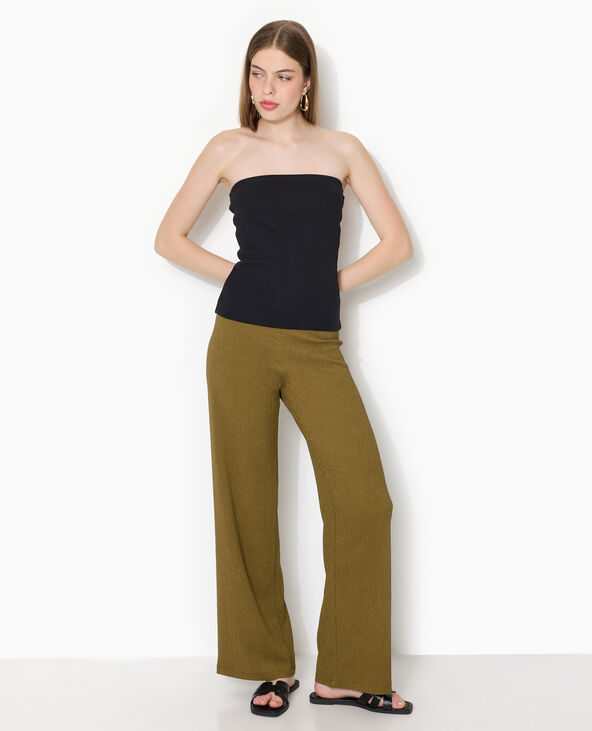 Pantalon large et fluide en tissu effet froissé vert kaki - Pimkie