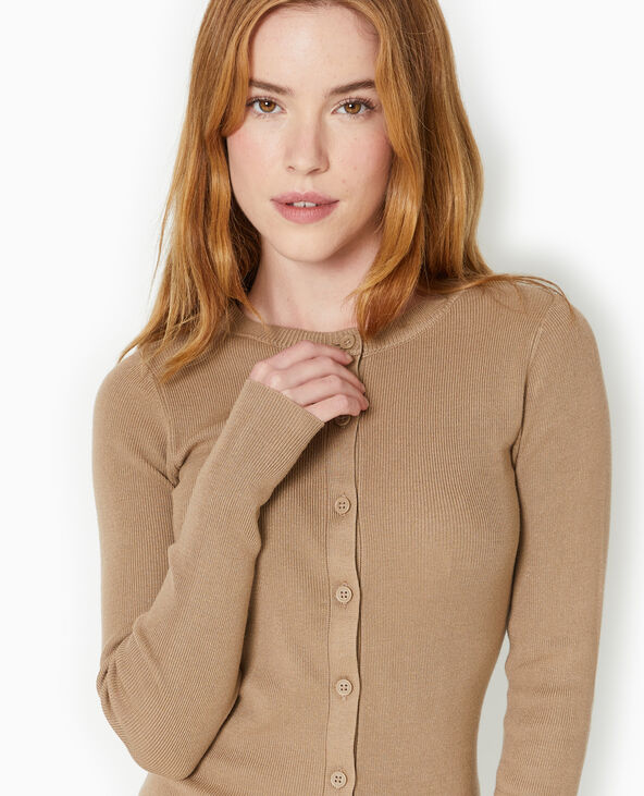 Robe boutonnée en maille camel - Pimkie