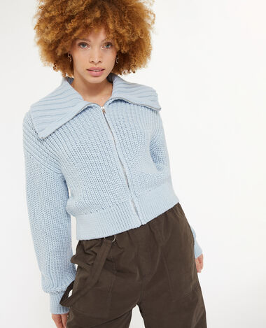 Gilet zippé en grosse maille bleu clair - Pimkie
