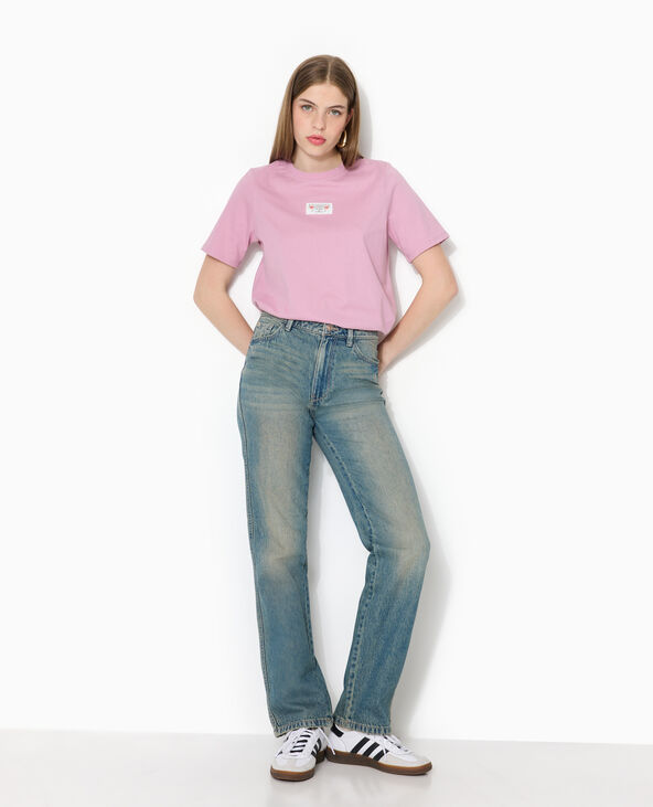 T-shirt avec étiquette cousue devant rose - Pimkie