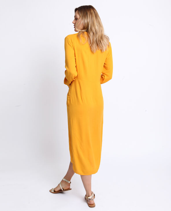 Robe longue fendue jaune ocre - Pimkie