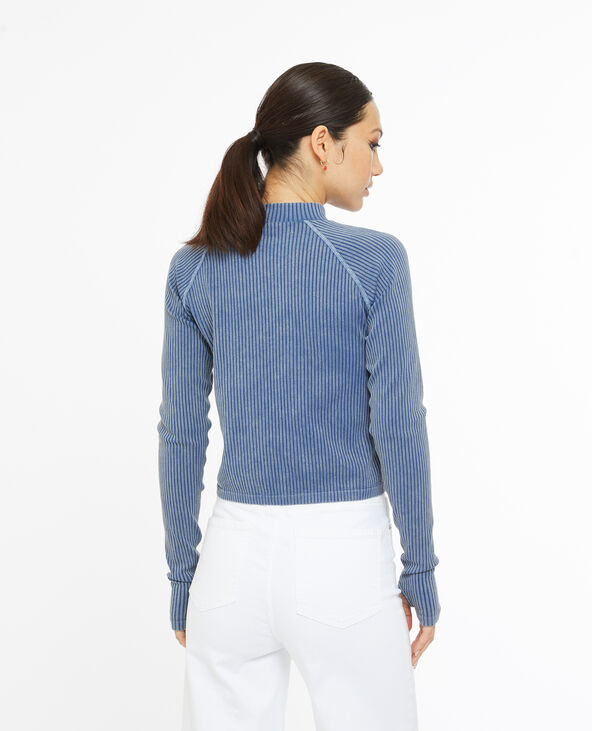 Top manches longues en maille côtelée effet rayé bleu - Pimkie