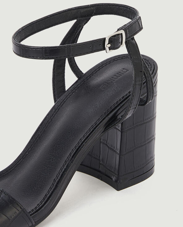 Sandales à talon effet croco noir - Pimkie