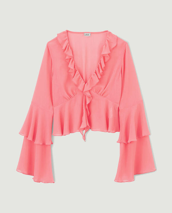 Blouse avec volants en voile rose - Pimkie