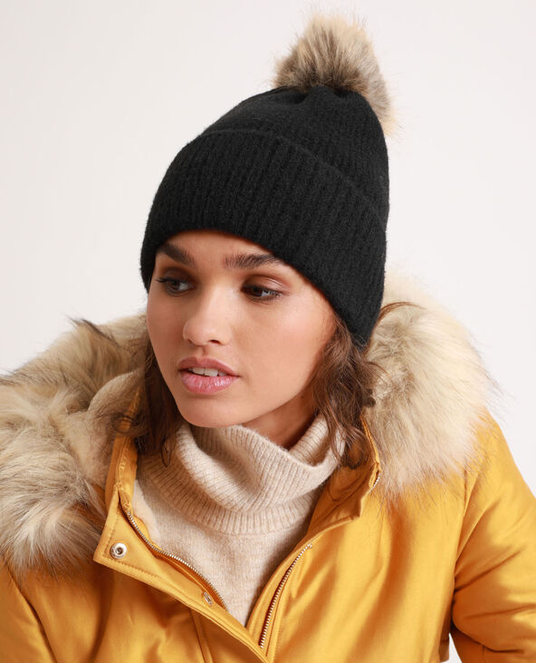 Bonnet à pompon noir - Pimkie