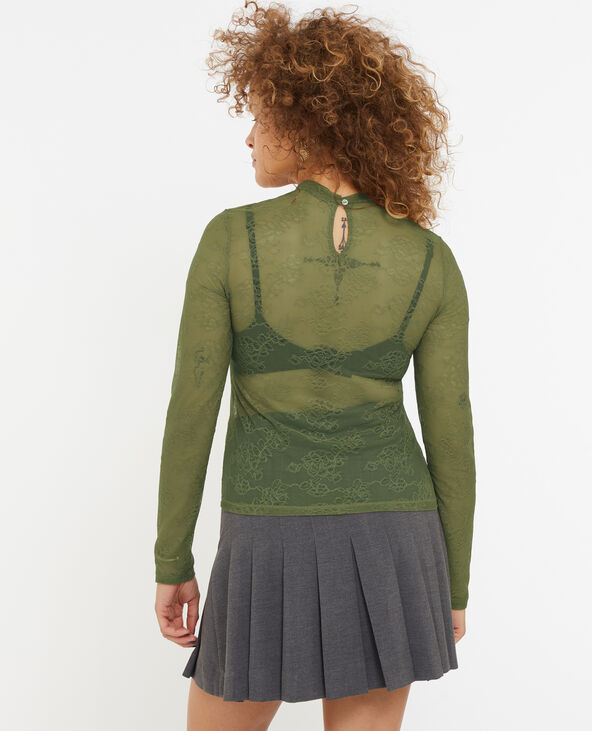 Top manches longues en dentelle vert kaki - Pimkie