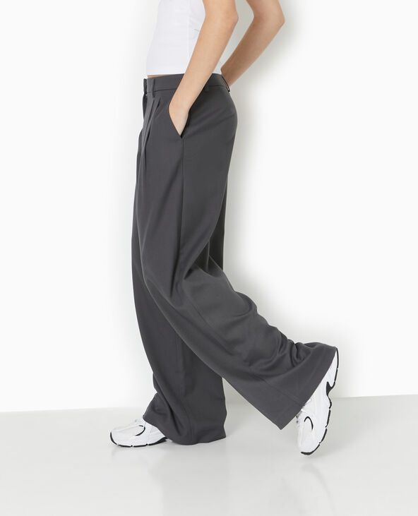 Pantalon large avec pinces gris foncé - Pimkie