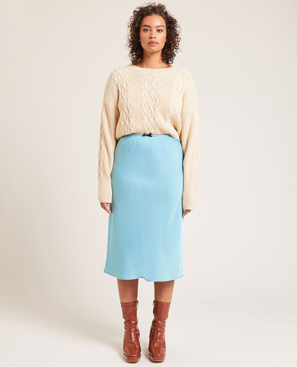 Jupe midi en tissu satiné bleu - Pimkie