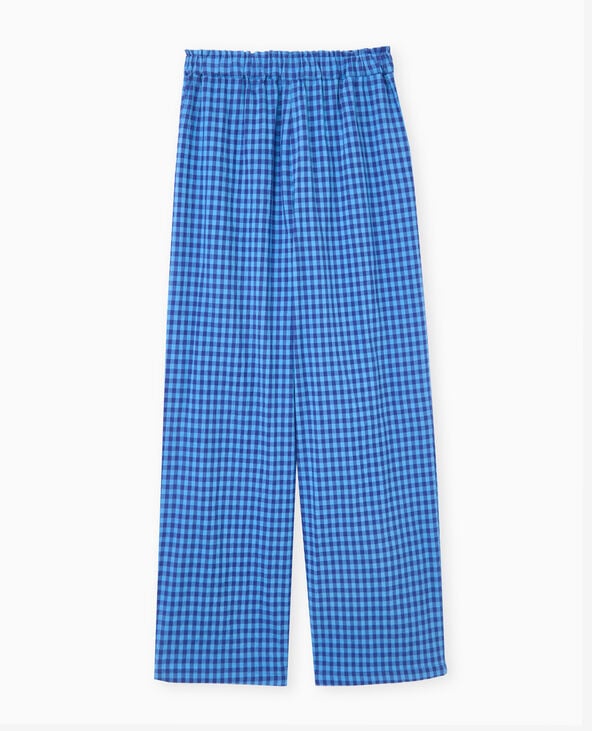 Pantalon large motif vichy bleu - Pimkie