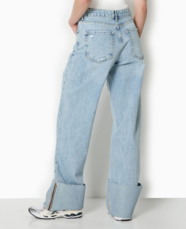 Jean droit taille regular avec revers cousus bleu - Pimkie