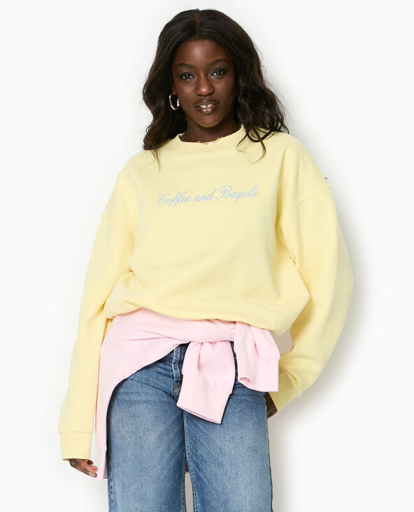 Sweat oversize avec broderies devant et dos jaune - Pimkie