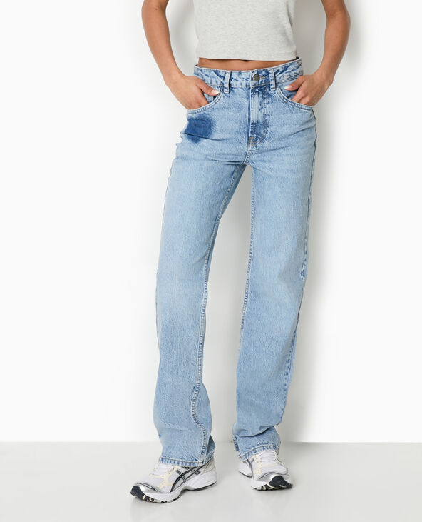 Jean droit taille haute avec cœurs bleu - Pimkie