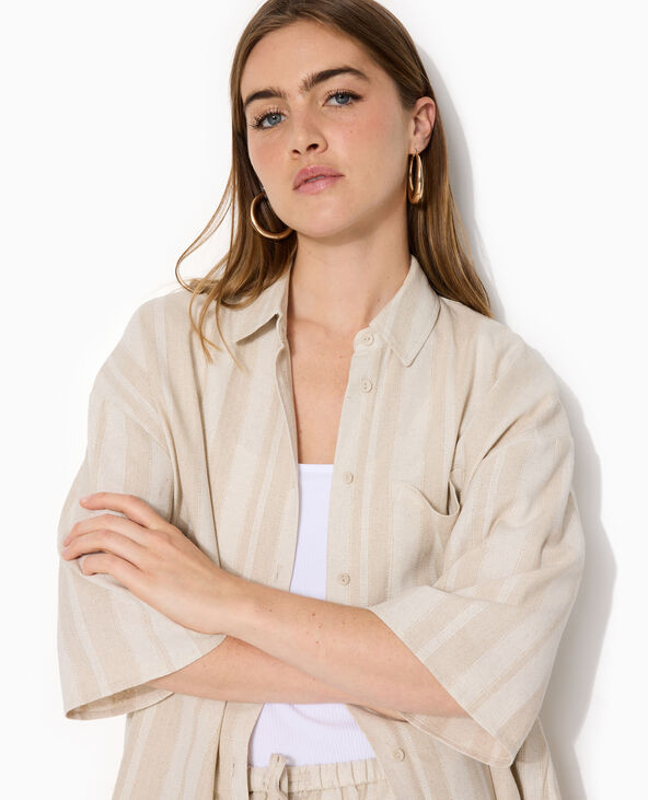 Chemise manches courtes oversize avec lin blanc - Pimkie