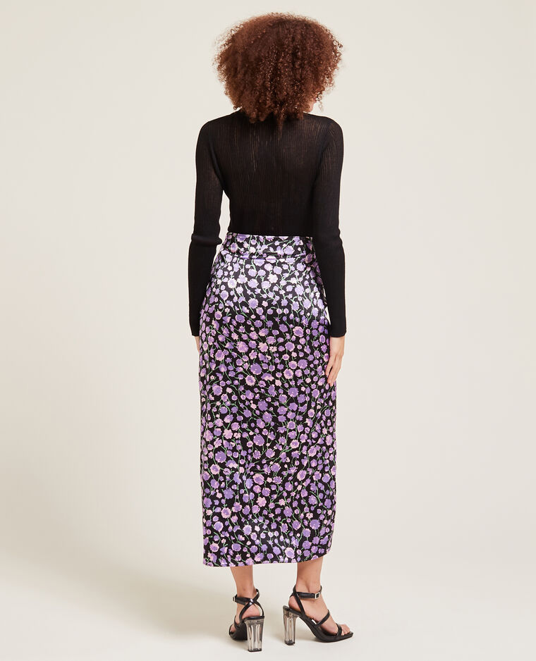 Jupe longue fendue en satin noir - Pimkie