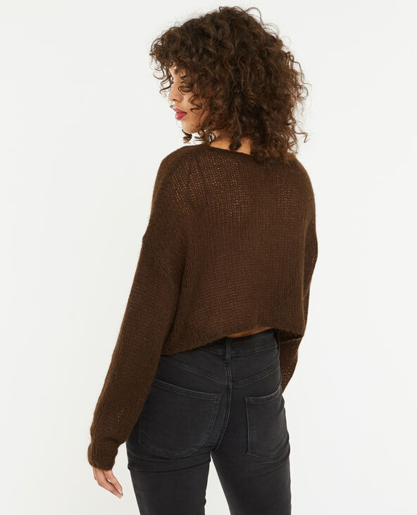 Pull cropped en maille transparente marron - Pimkie