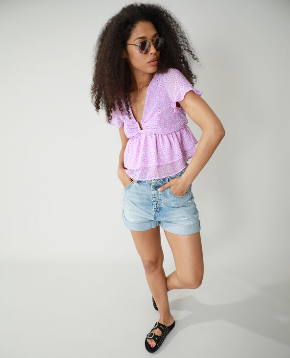 Blouse volantée et fleurie violet - Pimkie