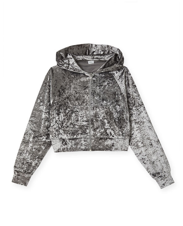Sweat zippé en velours avec capuche gris - Pimkie