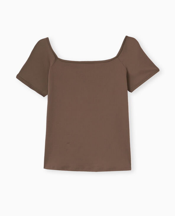 T-shirt encolure Bardot marron - Pimkie