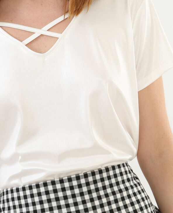 T-shirt irisé col croisé blanc - Pimkie