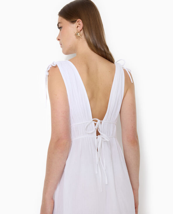 Robe longue en gaze de coton avec nouettes blanc - Pimkie