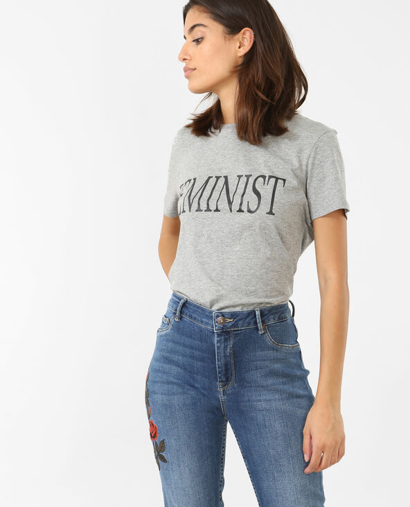T-shirt à message Feminist gris chiné - Pimkie