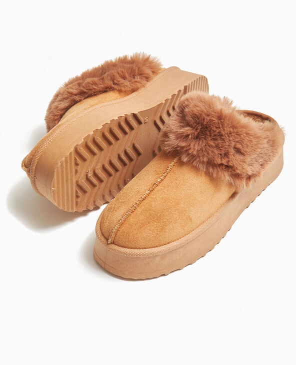 Mules sabots en suédine et fausse fourrure beige - Pimkie