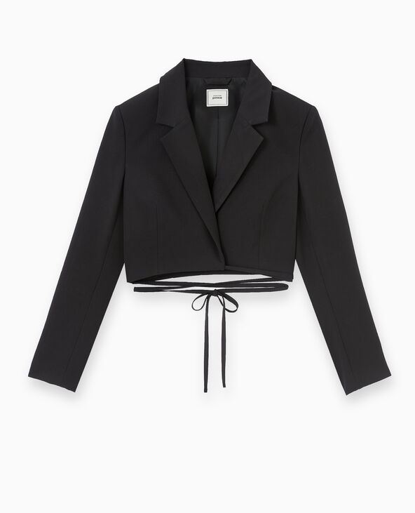Veste cropped avec liens à nouer noir - Pimkie