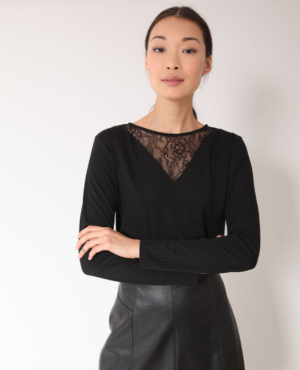 T-shirt dentelle noir - Pimkie