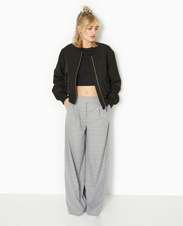 Pantalon large taille haute motif carreaux gris clair - Pimkie
