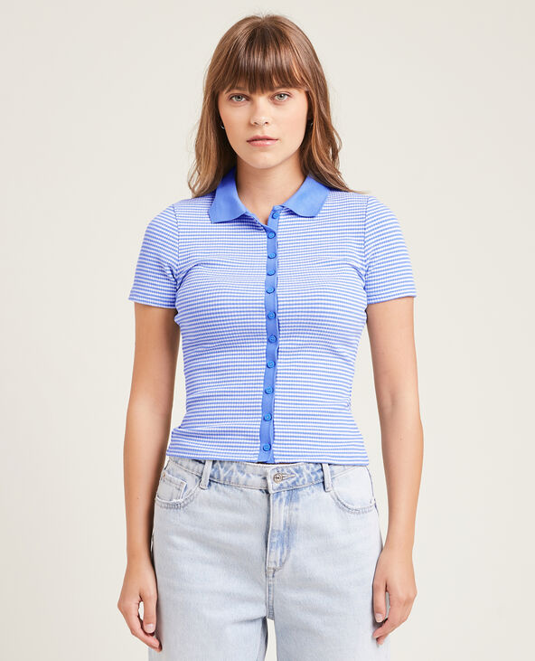 Polo rayé en maille côtelée bleu - Pimkie