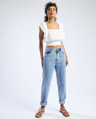 Top court dentelle et plumetis blanc - Pimkie