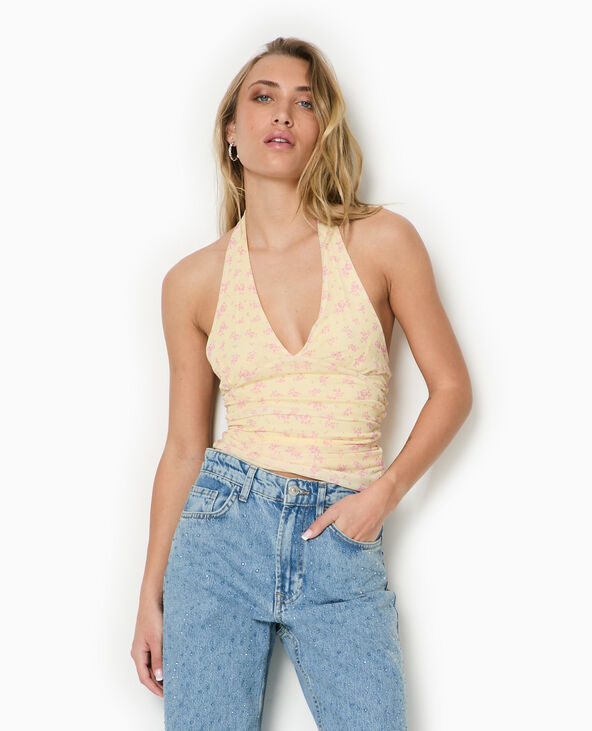 Top dos-nu en résille motif fleurs jaune - Pimkie
