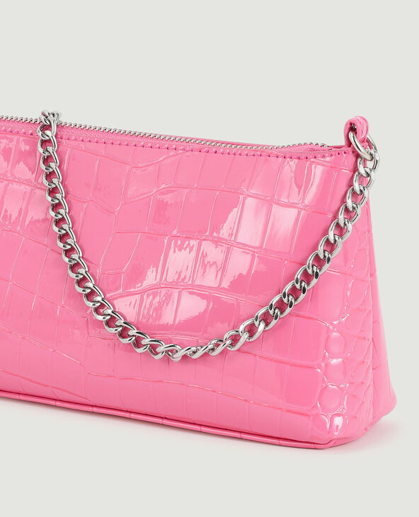 Sac pochette effet croco verni rose fuchsia - Pimkie
