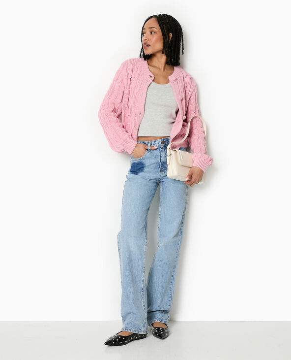 Gilet en maille torsadée rose - Pimkie